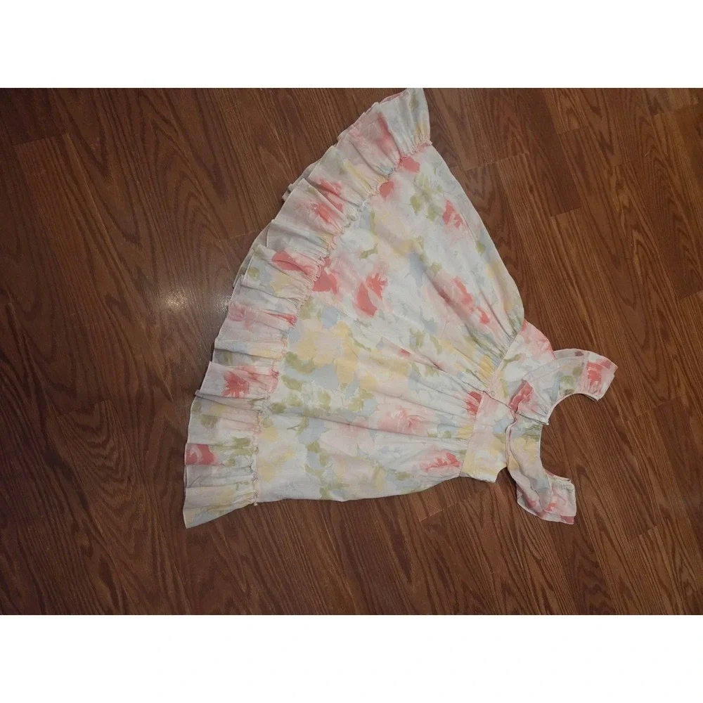 Laura Ashley London Girls Floral Ruffle Dress Pastel Pink Yellow Blue Size 6X